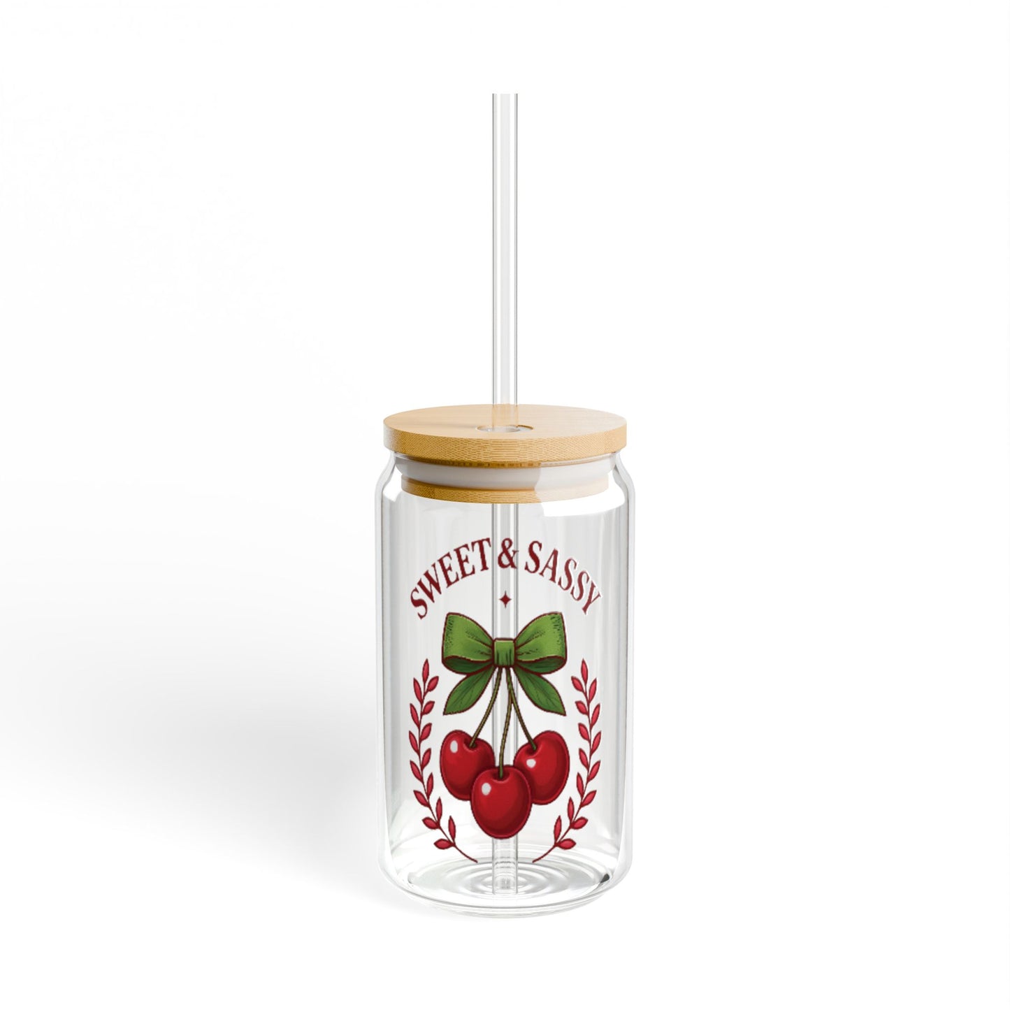 Sweet & Sassy Sipper Glass, 16oz - Perfect Glass for Smoothies, Refreshing Drinks, Summer Parties, Gifts, Cherry Design