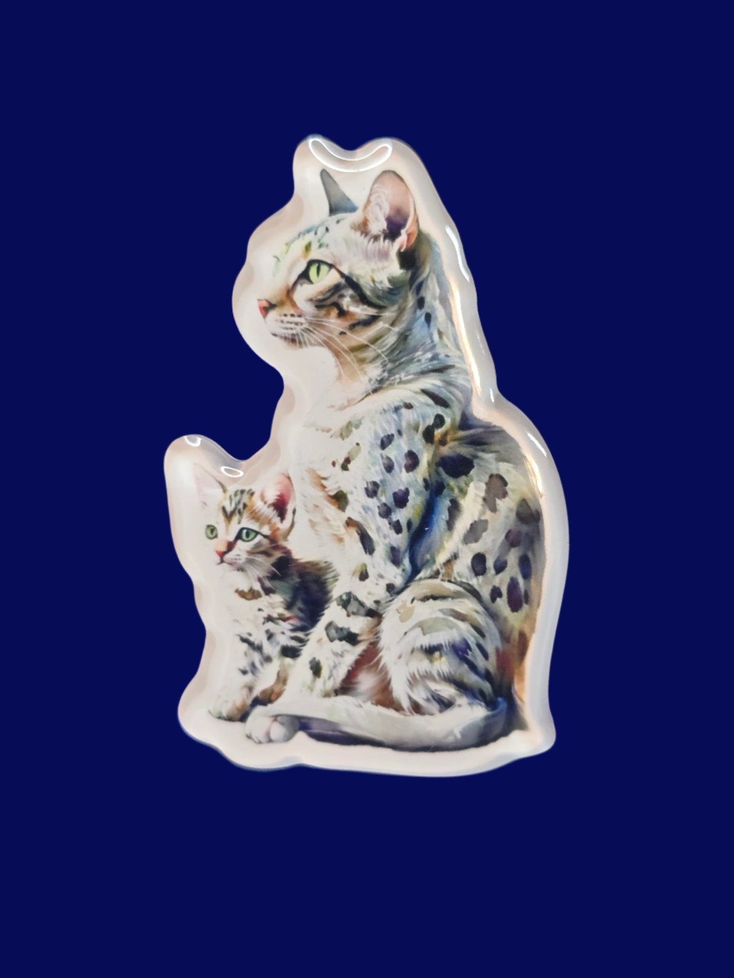 Egyptian Mau Cat and Kitten Fridge Magnet, Handmade Cat Lover Gift, Exotic Cat Decor for Fridge or Locker