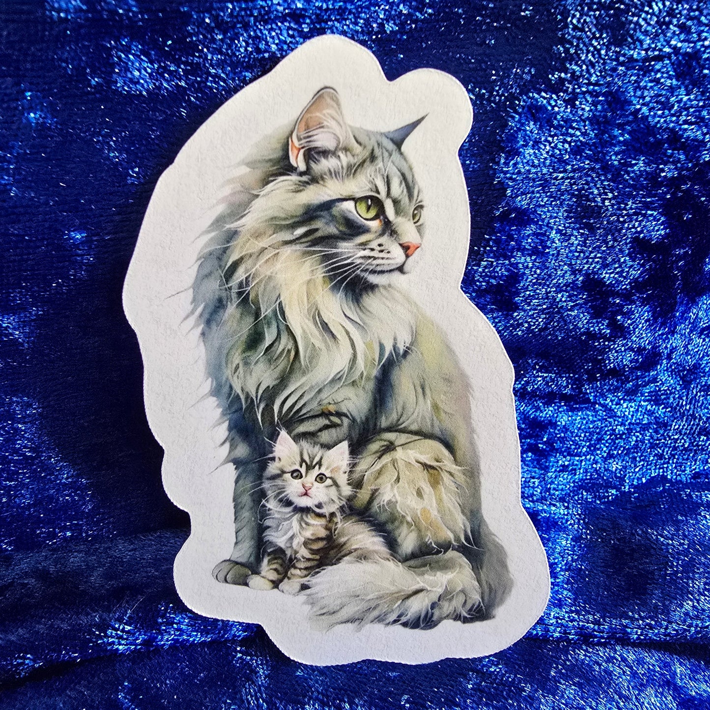 Realistic Mom and Kitten Waterproof Vinyl Sticker, Decal, Cute Cat Lover Gift