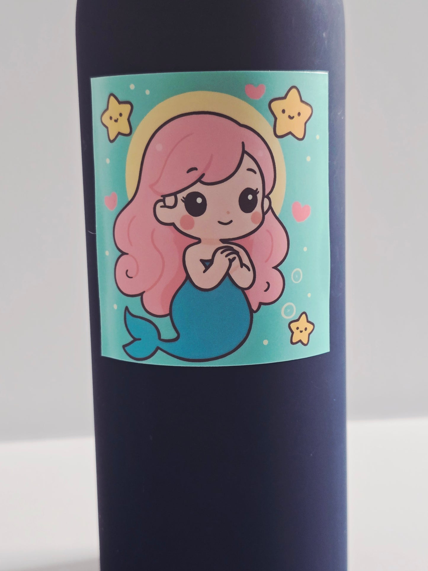 Kawaii Pink Mermaid Sticker – 3" Die-Cut Vinyl Sticker – Cute Cartoon Ocean Art for Water Bottles, Laptops, Journals, and Gifts