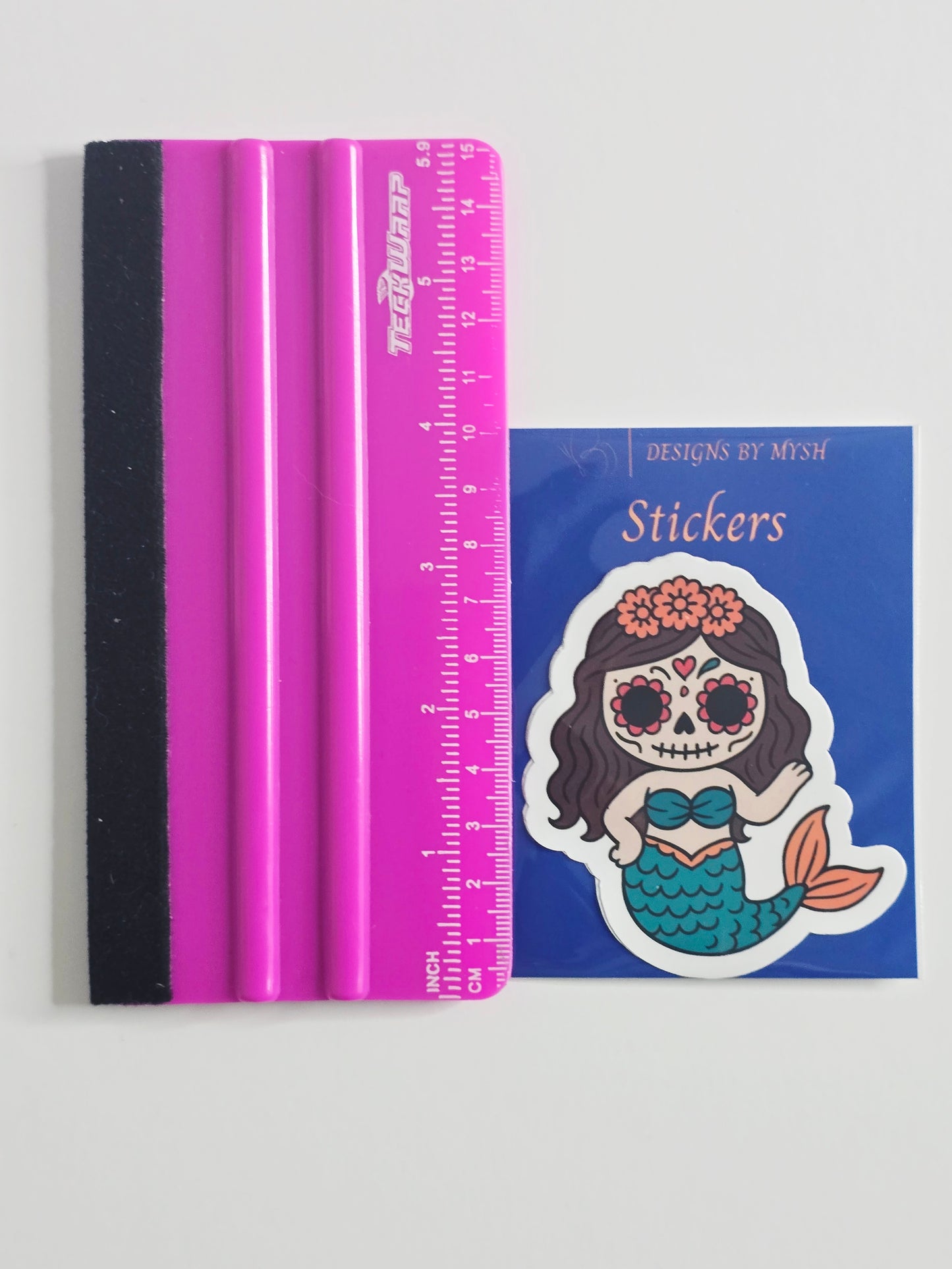 Sugar Skull Mermaid Sticker – Día de los Muertos Kawaii Sticker – 3" Die-Cut, Vinyl, Water-Resistant