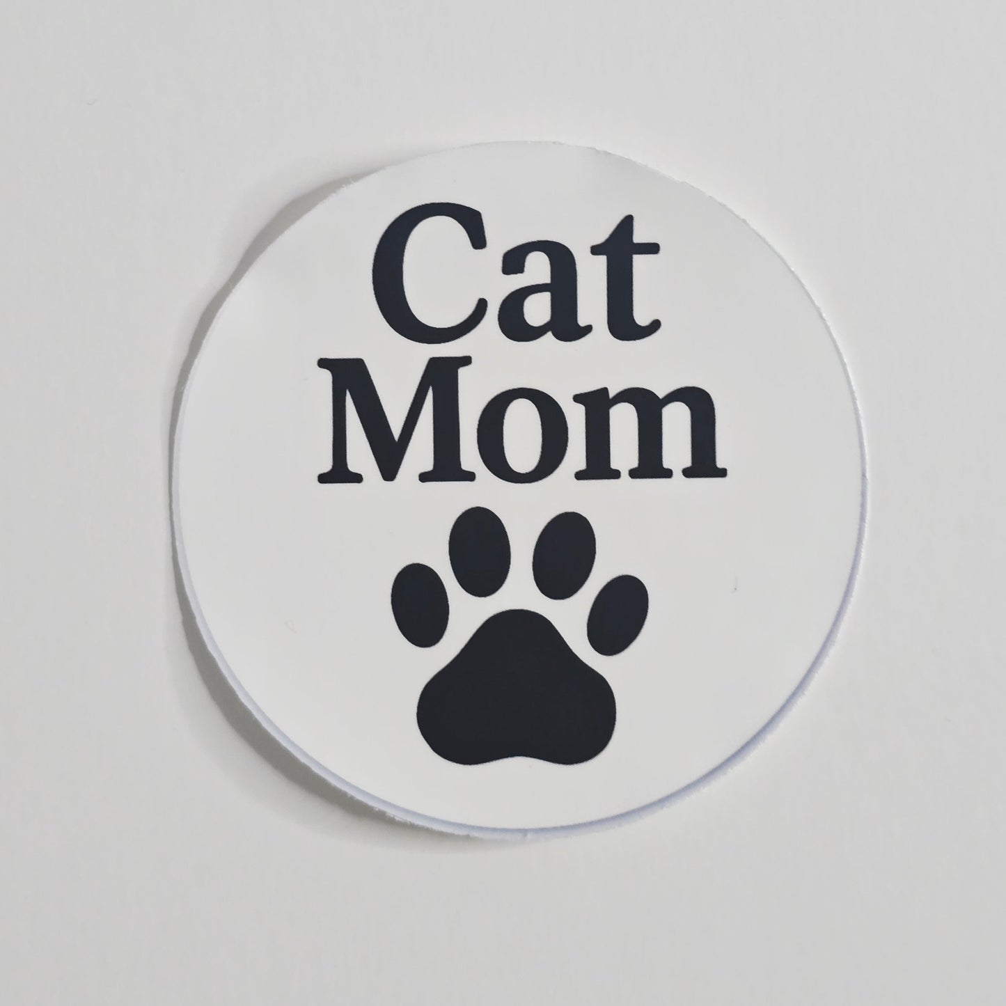 Cat Mom Sticker – Black Paw Print Circle Vinyl Sticker (3")