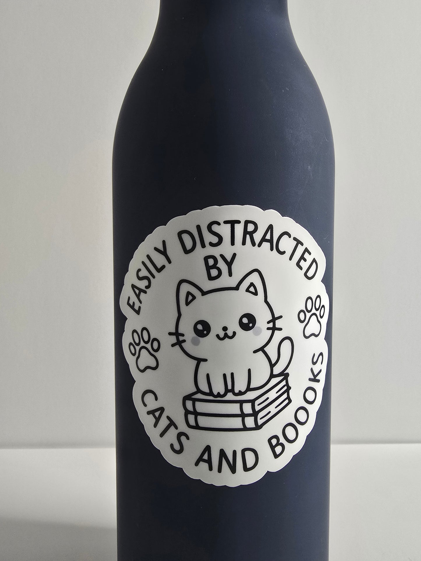 Easily Distracted by Cats and Books Sticker – Bookish Cat Lover Vinyl Sticker (3")