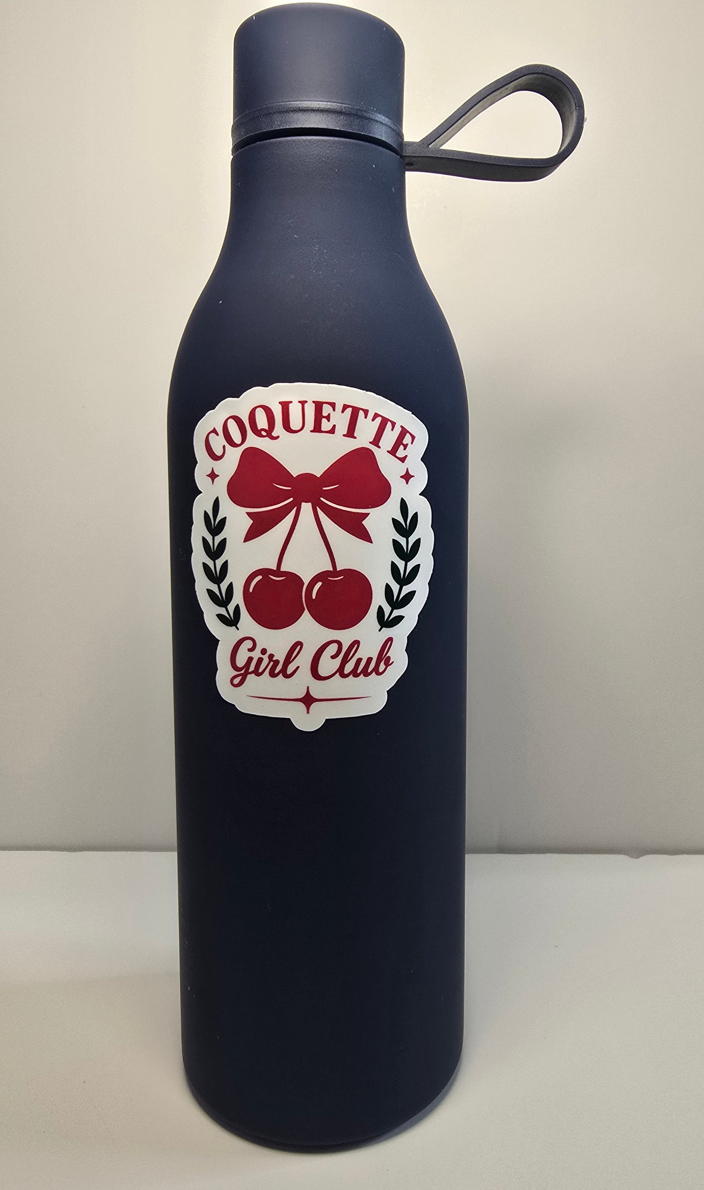 Coquette Girl Club Sticker – Cherries & Bow Aesthetic Vinyl Decal | 3-Inch Die Cut, Water-resistant