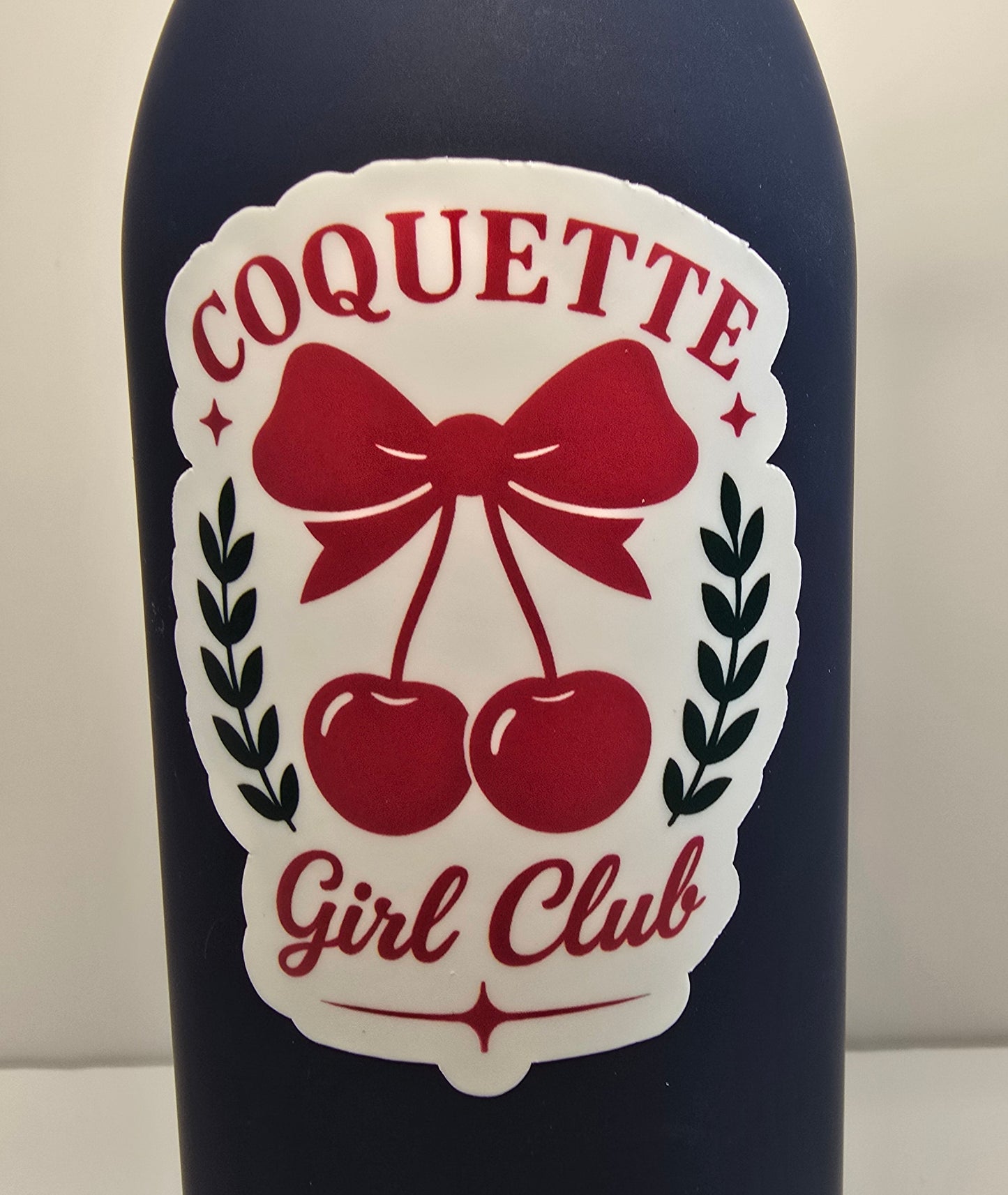 Coquette Girl Club Sticker – Cherries & Bow Aesthetic Vinyl Decal | 3-Inch Die Cut, Water-resistant