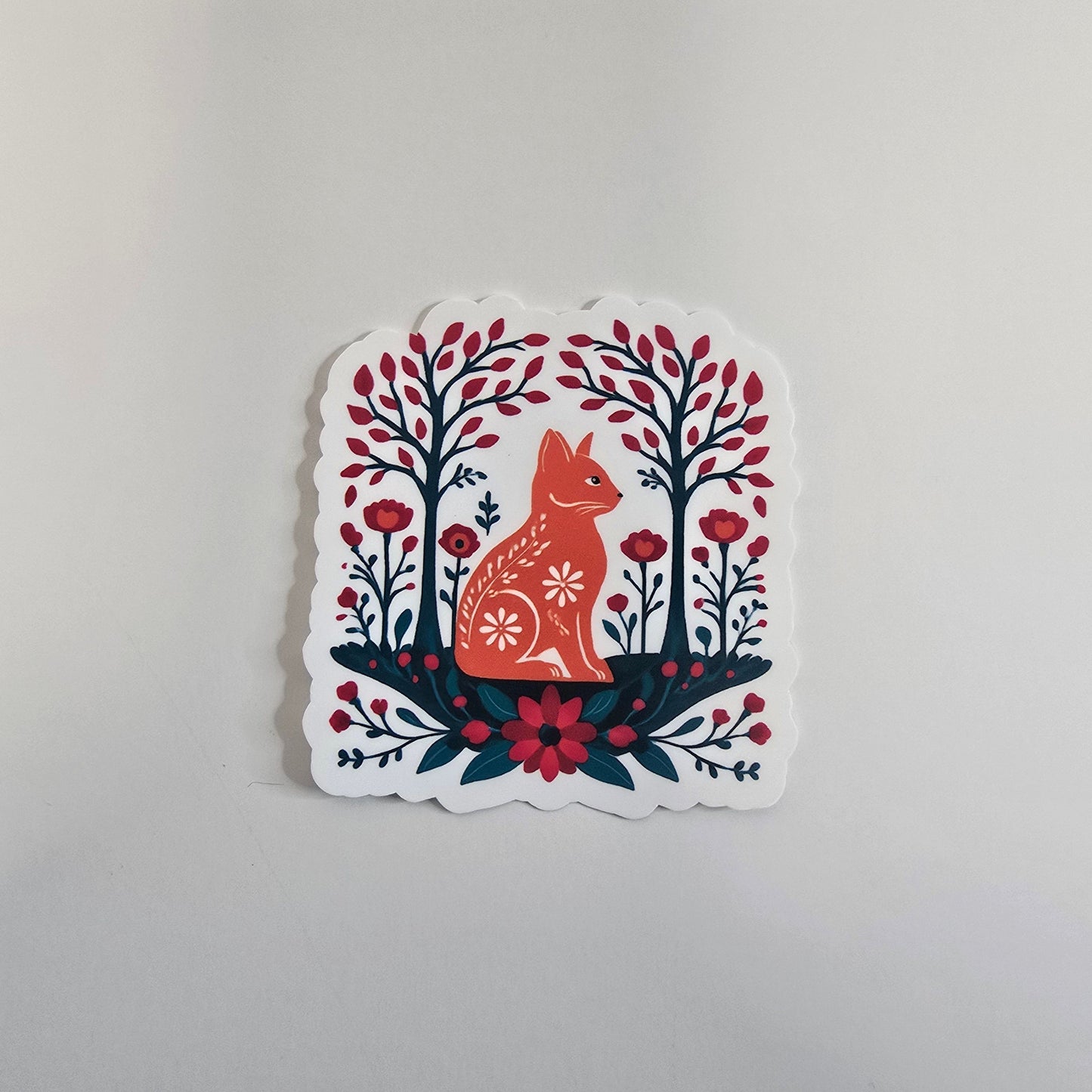 Folk Art Fox Sticker – Scandinavian Woodland Vinyl Sticker | 3" Die-Cut Nature Design