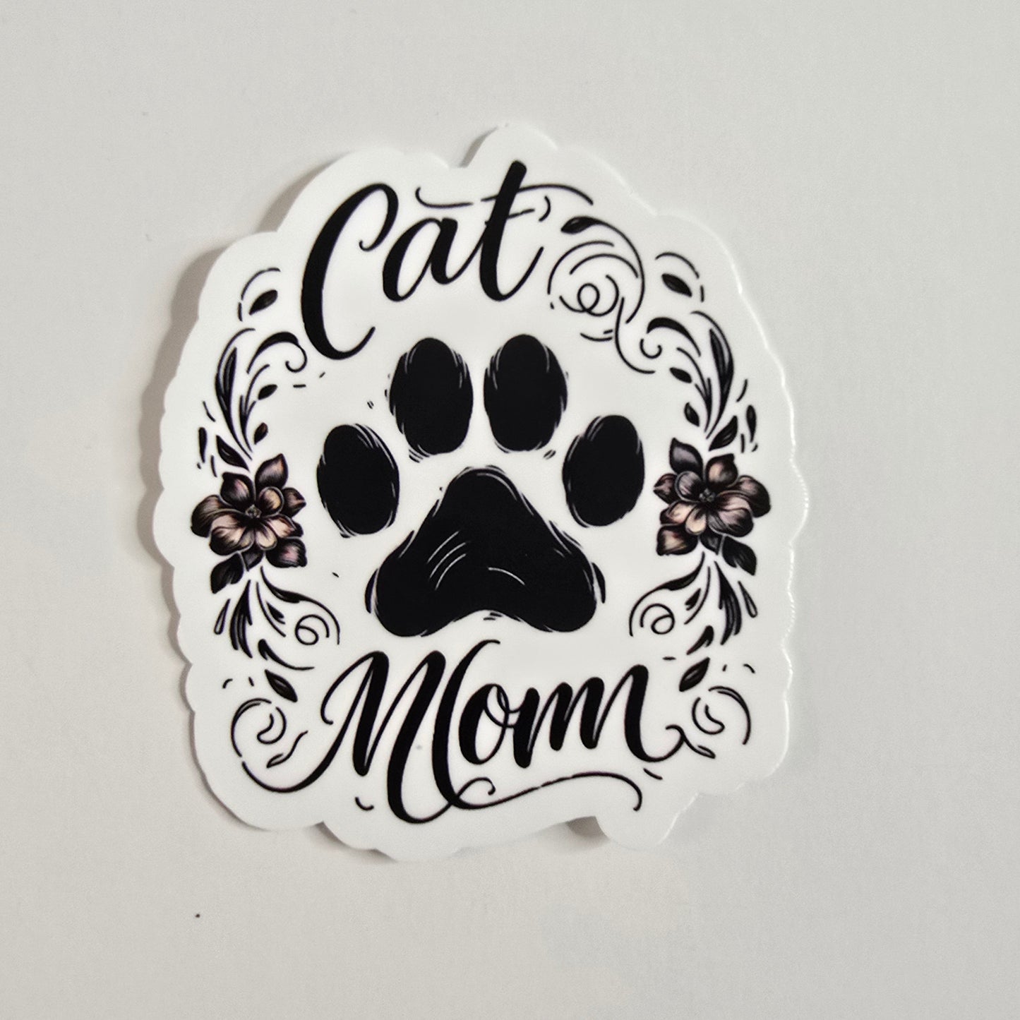 Cat Mom Sticker – Floral Paw Print Vinyl Decal (3")