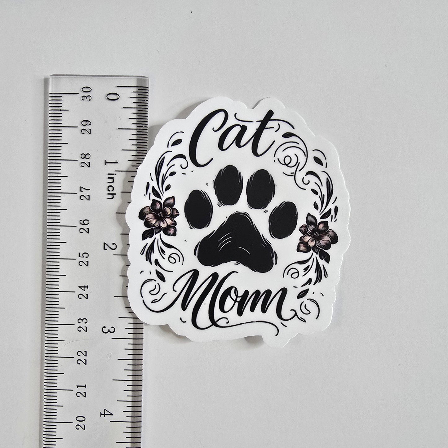 Cat Mom Sticker – Floral Paw Print Vinyl Decal (3")