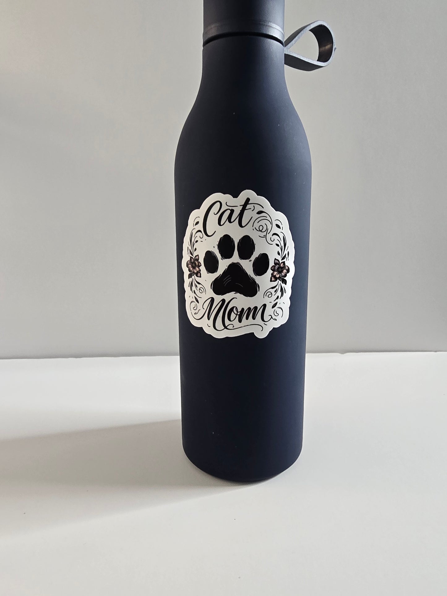 Cat Mom Sticker – Floral Paw Print Vinyl Decal (3")