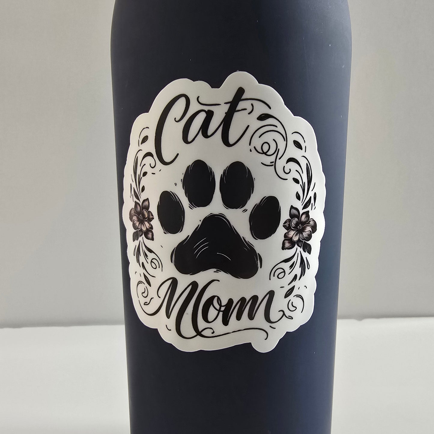 Cat Mom Sticker – Floral Paw Print Vinyl Decal (3")
