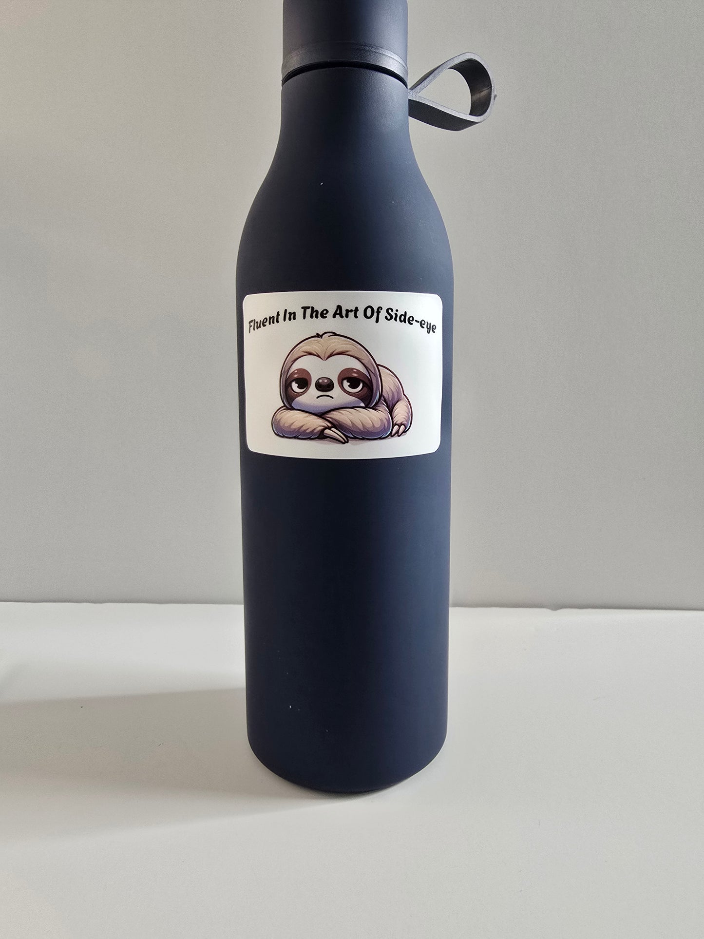 "Fluent in the Art of Side-Eye" Sloth Sticker – Funny Cute Animal Vinyl Decal (3")