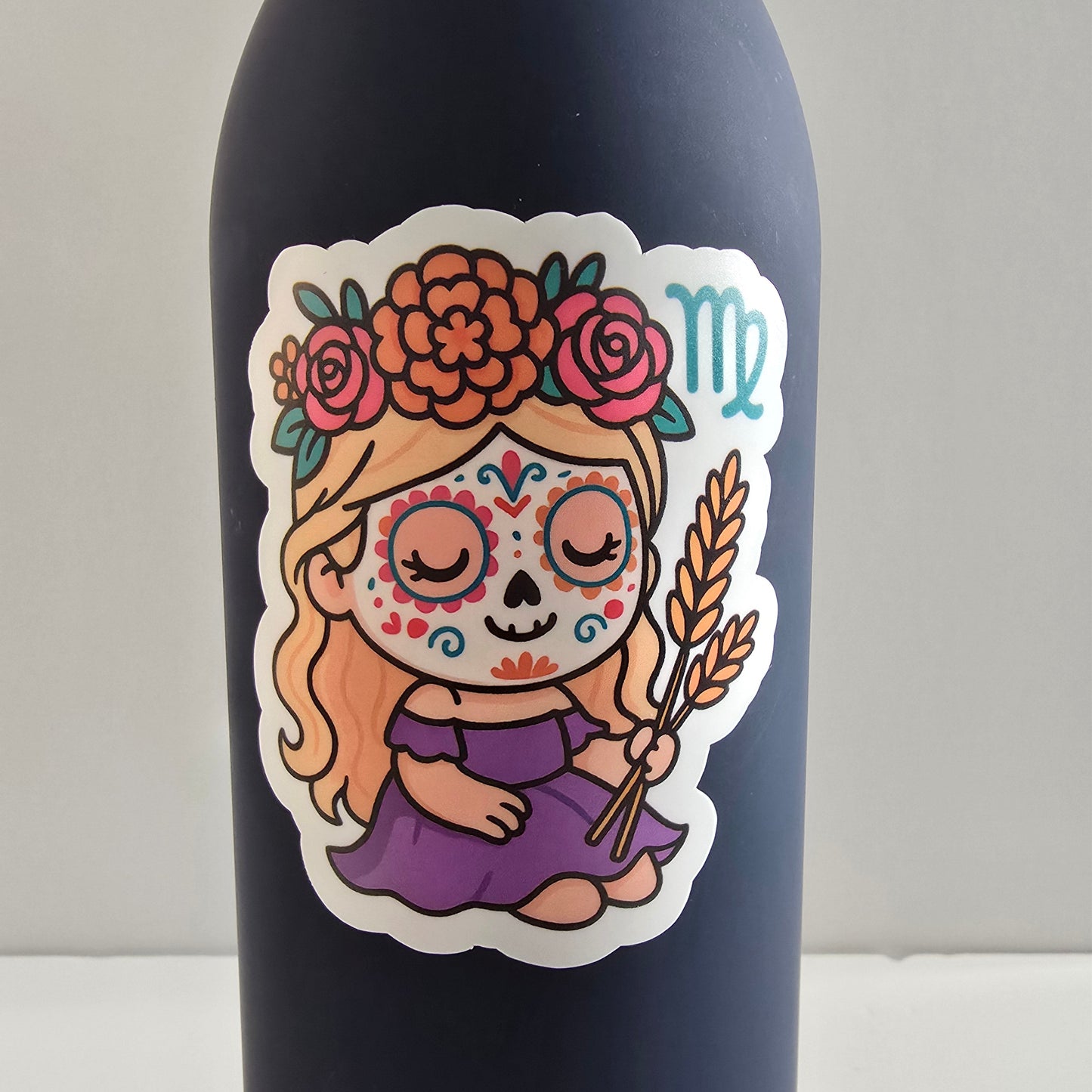 Decorative sticker with a colorful design on a black surface