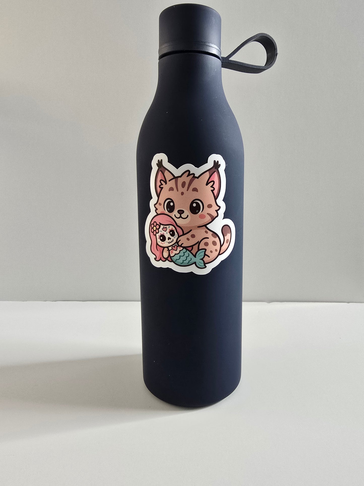 Lynx Hugging Mermaid Sticker – Cute Dia de los Muertos Animal Vinyl Decal | 3-Inch Die Cut