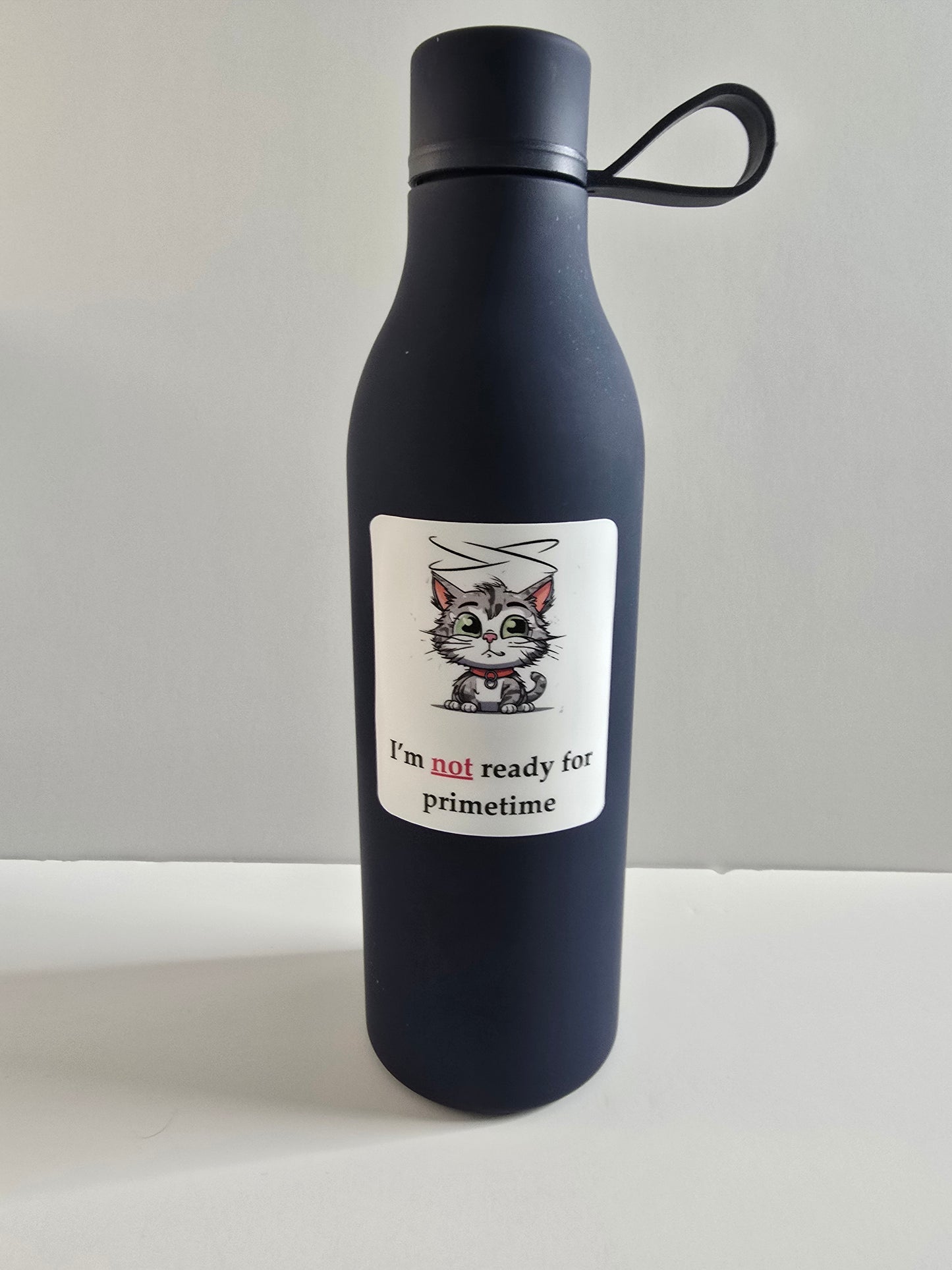 Not Ready for Primetime Cat Sticker – Funny Cat with Halo Vinyl Decal (3")