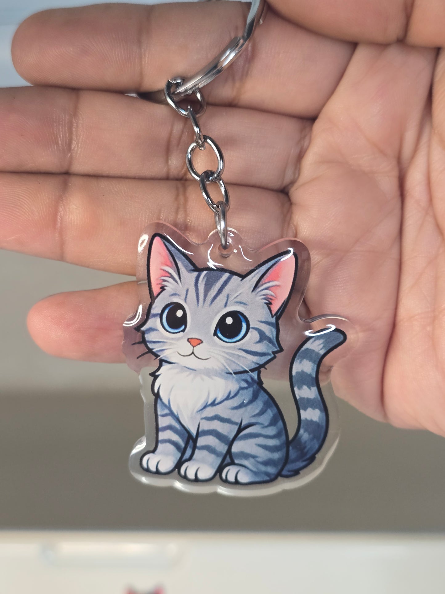 Grey Tabby Kawaii Style – Acrylic Keychain