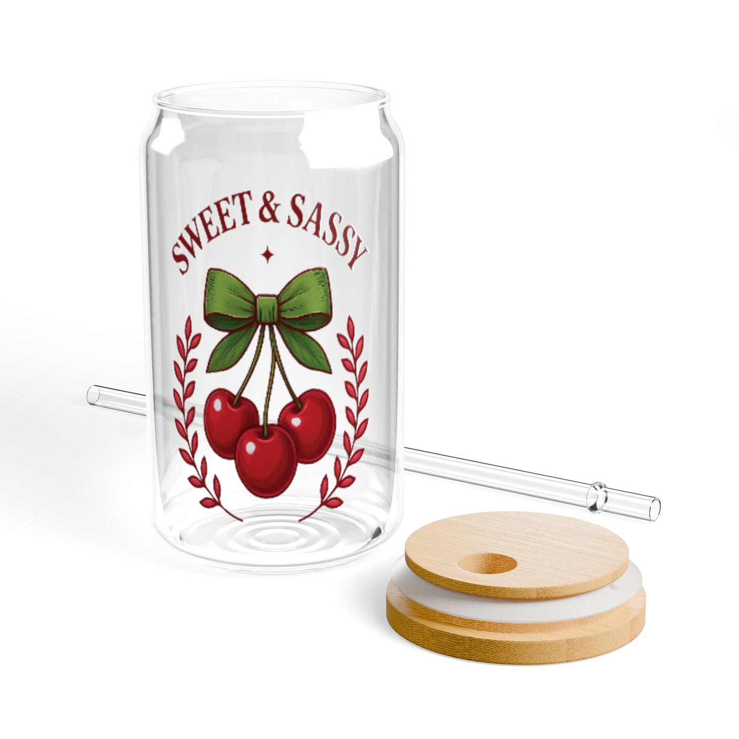 Sweet & Sassy Sipper Glass, 16oz - Perfect Glass for Smoothies, Refreshing Drinks, Summer Parties, Gifts, Cherry Design