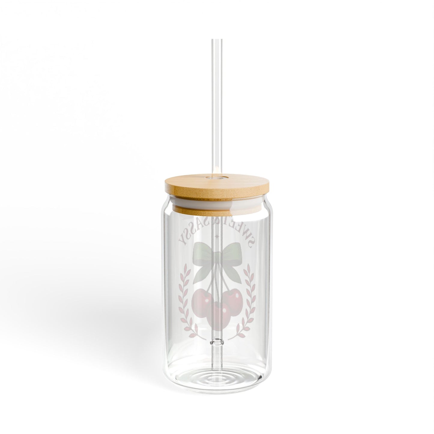 Sweet & Sassy Sipper Glass, 16oz - Perfect Glass for Smoothies, Refreshing Drinks, Summer Parties, Gifts, Cherry Design