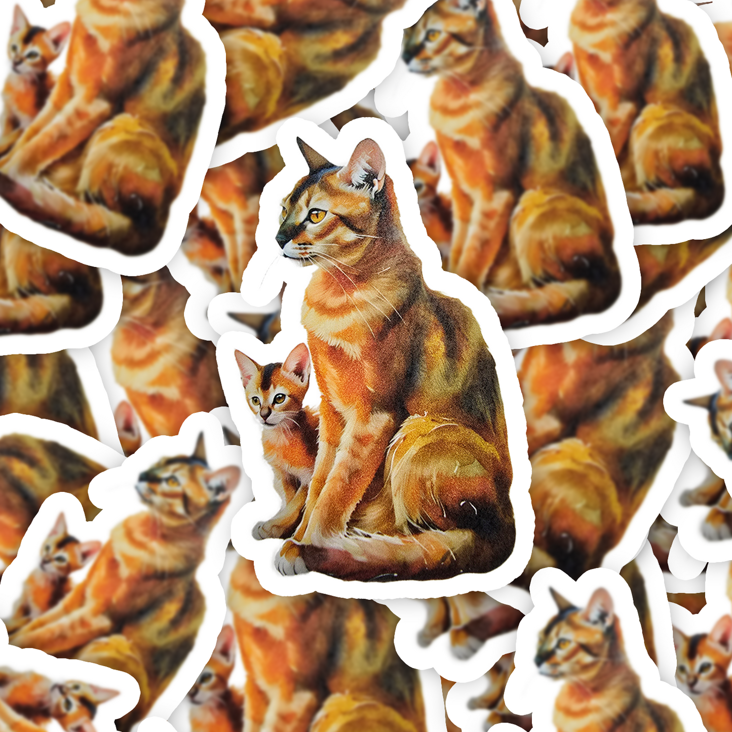 Abyssinian Cat Sticker, Sleek Mama & Kitten Art, Vinyl Cat Decal, Cat Lover Gift, Laptop or Planner Decor - Designs by Mysh