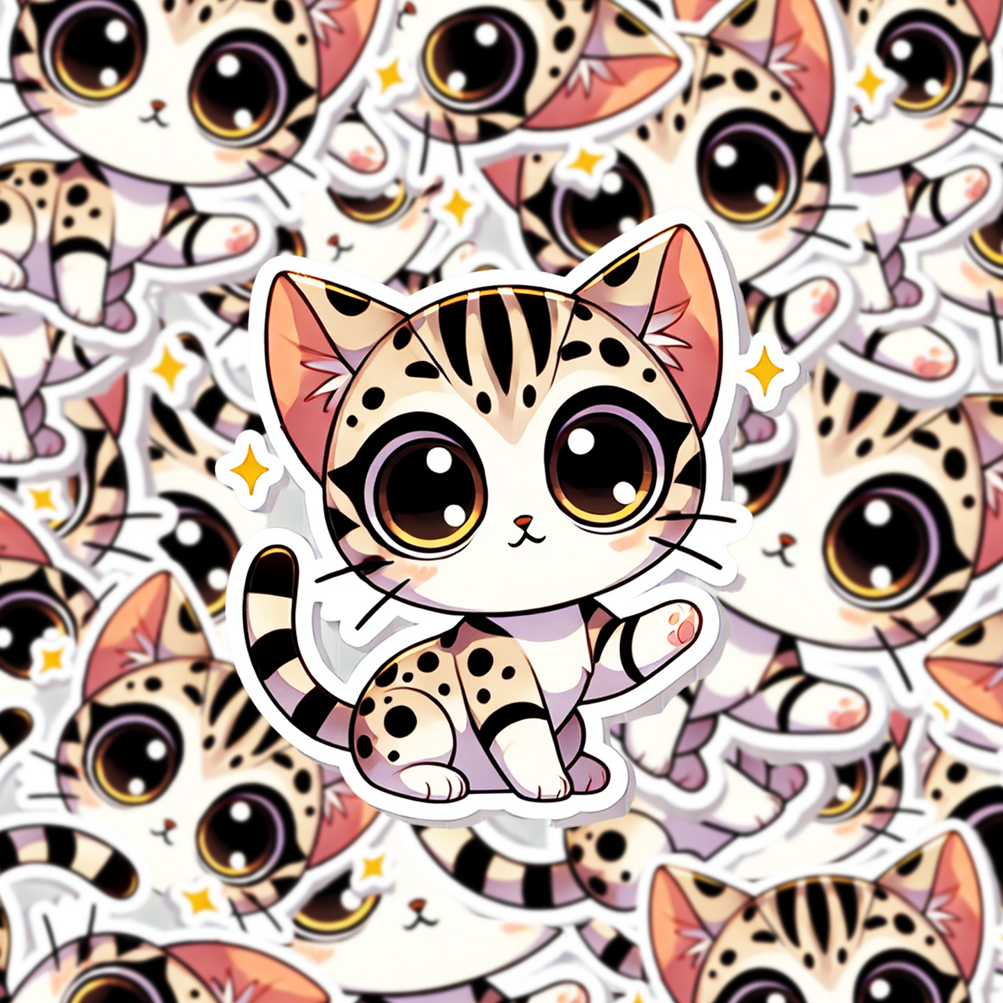 Bengal Cat Sticker, Cute Kawaii Cat Decal, Spotted Cat Vinyl Sticker, Water-resistant Laptop Sticker, Gift for Cat Lovers - Designs by Mysh