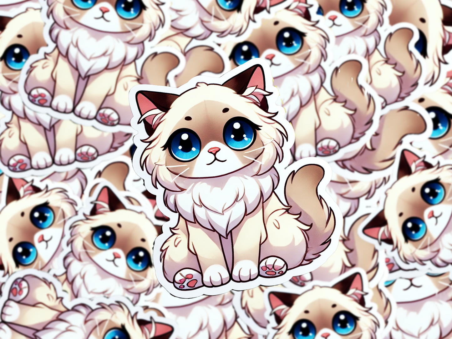 Birman Cat Sticker, Cute Blue-Eyed Cat Vinyl Decal, Waterproof Cartoon Cat Sticker, Gift for Cat Lovers, Laptop & Journal Decor