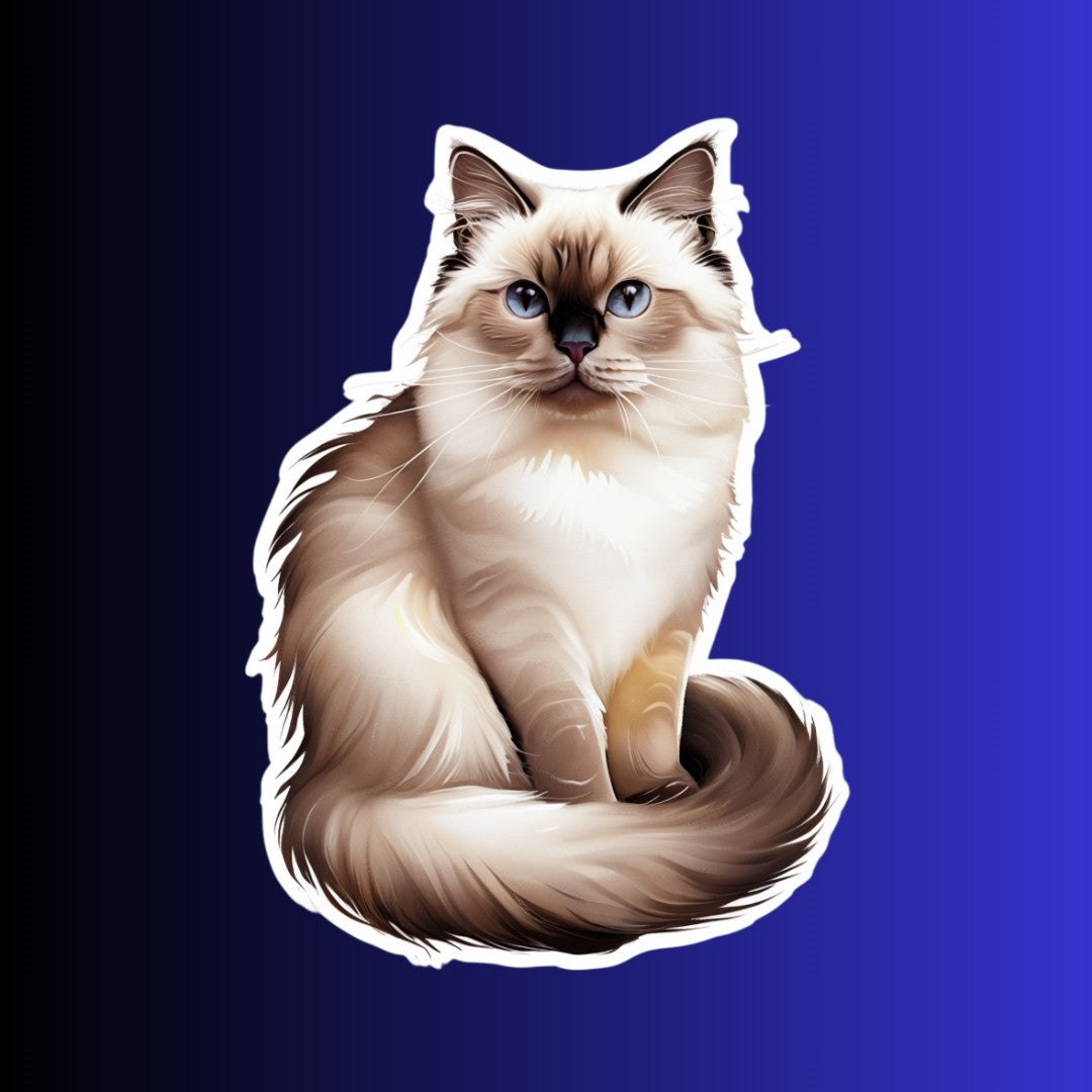 Birman Cat Sticker, Blue-Eyed Cat Vinyl Decal, Realistic Breed Art, Cat Lover Gift, Water-resistant Sticker for Laptop or Bottle