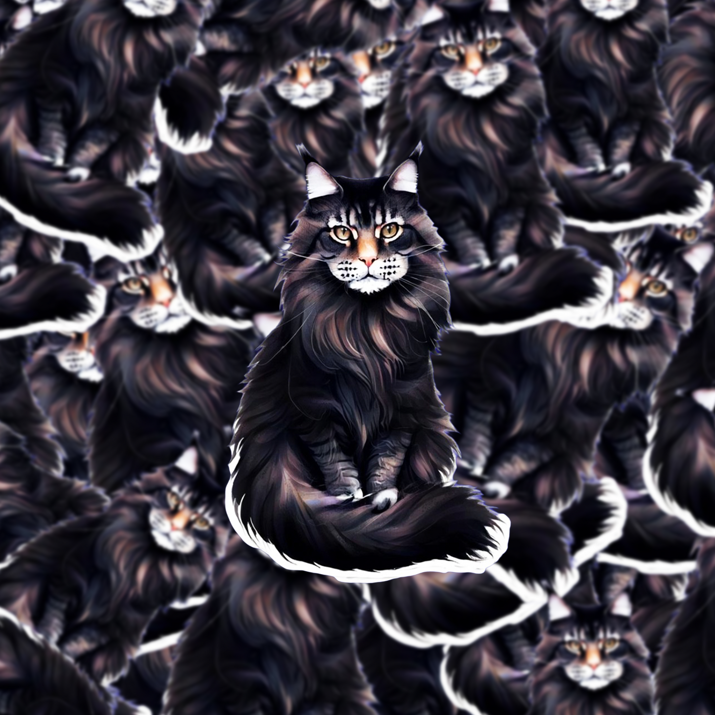 Black Maine Coon Cat Sticker, Longhaired Cat Decal, Waterproof Vinyl Sticker, Cat Lover Gift, Realistic Pet Art for Laptop or Bottle - Designs by Mysh