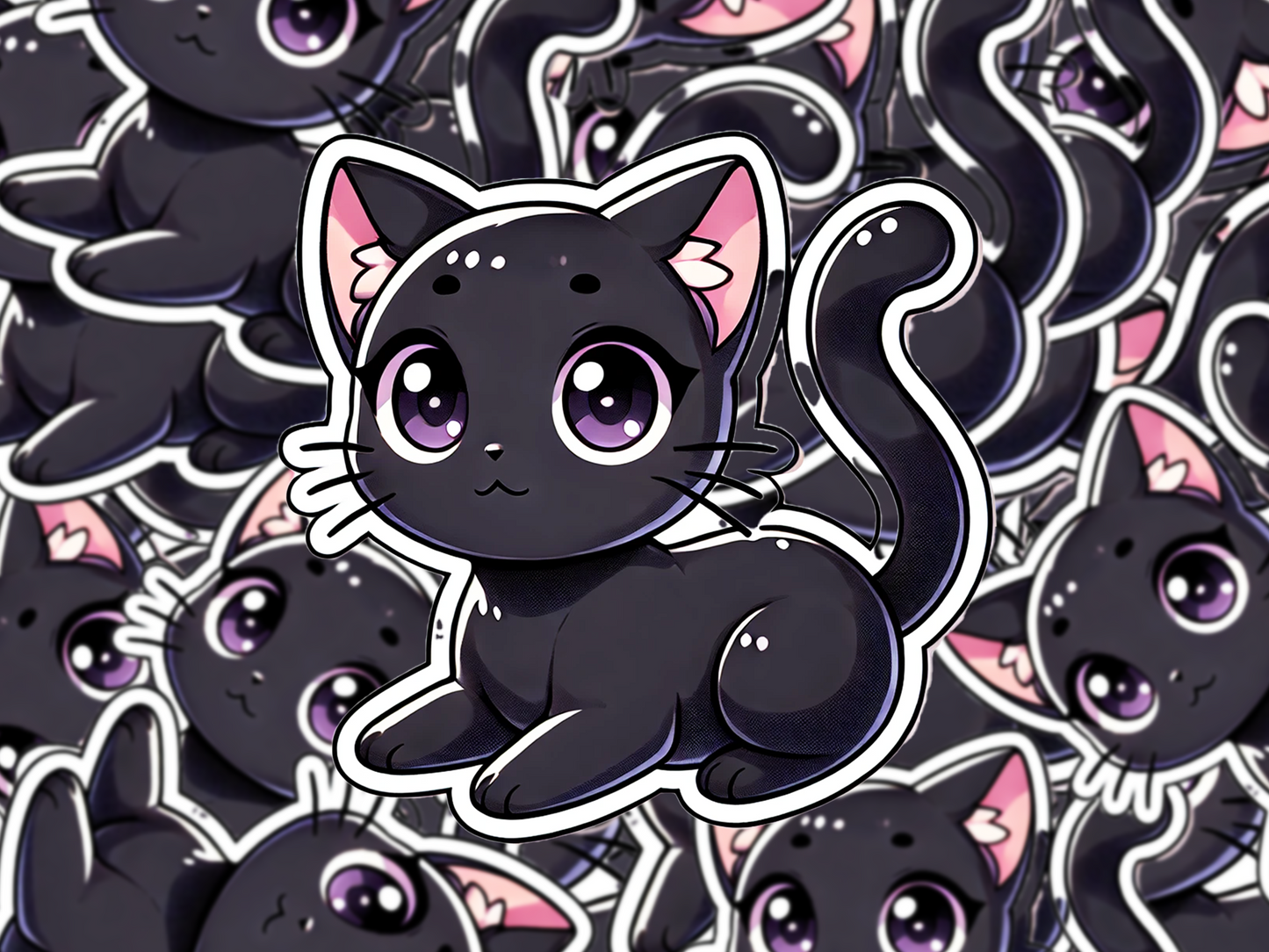Black Cat Sticker, Cute Cartoon Cat Decal, Kawaii Vinyl Cat Sticker, Waterproof Laptop Sticker, Gift for Cat Lovers