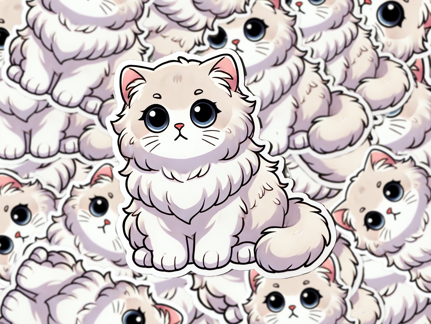 British Long Hair Cat Sticker, Fluffy Kawaii Cat Decal, Cute Vinyl Cat Lover Gift, Laptop & Journal Sticker