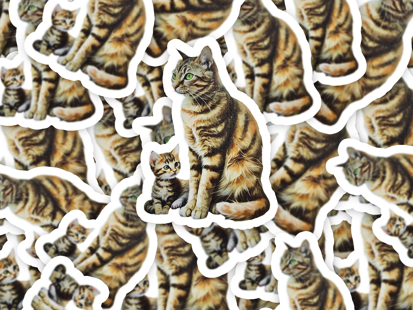 Tabby Cat Sticker, Mama & Kitten Watercolor Art, Vinyl Cat Decal, Cute Gift for Cat Moms, Laptop or Journal
