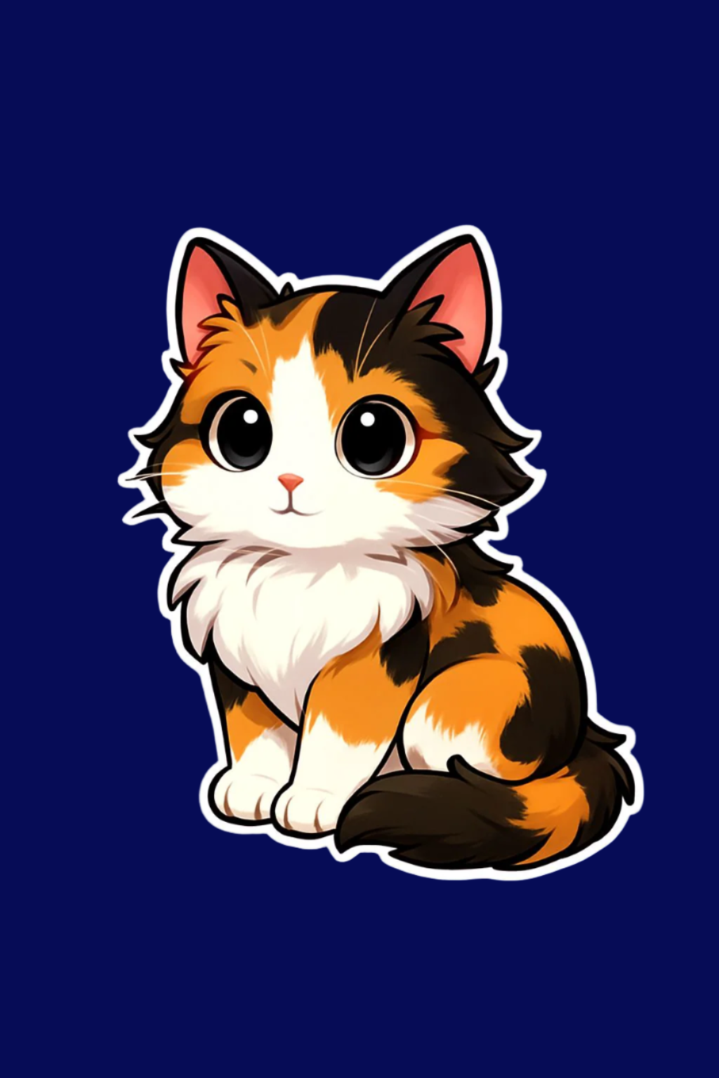 Cartoon calico cat on a blue background