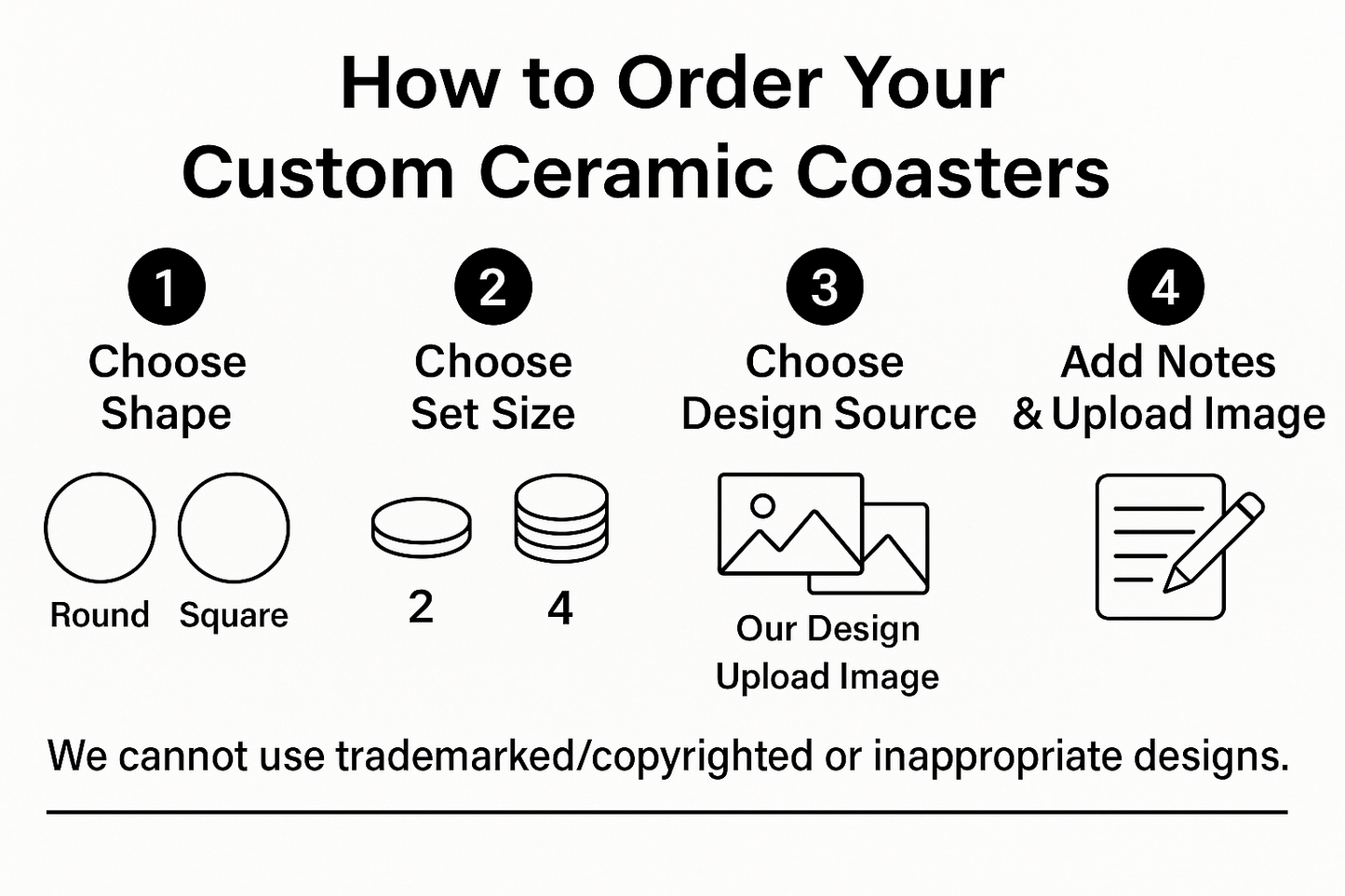 Custom Ceramic Coasters • Choose Round or Square • Personalized with Any Shop Design or Your Image • Set of 2 or Set of 4