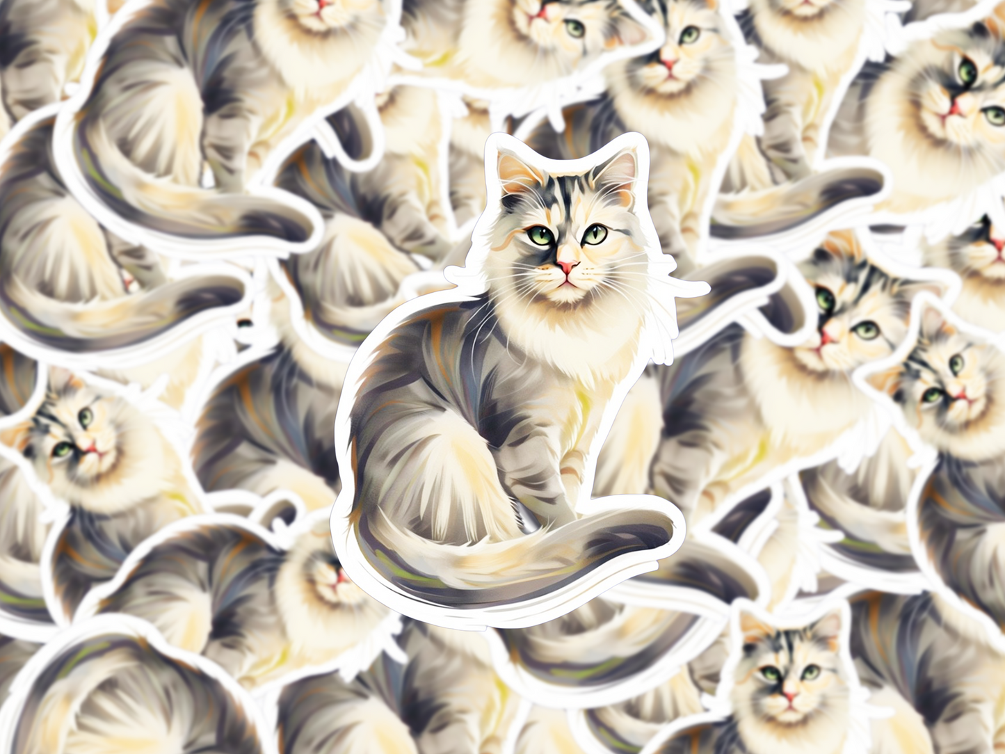 Diluted Calico Cat Sticker, Watercolor Cat Decal, Vinyl Water-resistant Sticker, Pet Lover Gift, Cute Cat Laptop or Water Bottle Sticker