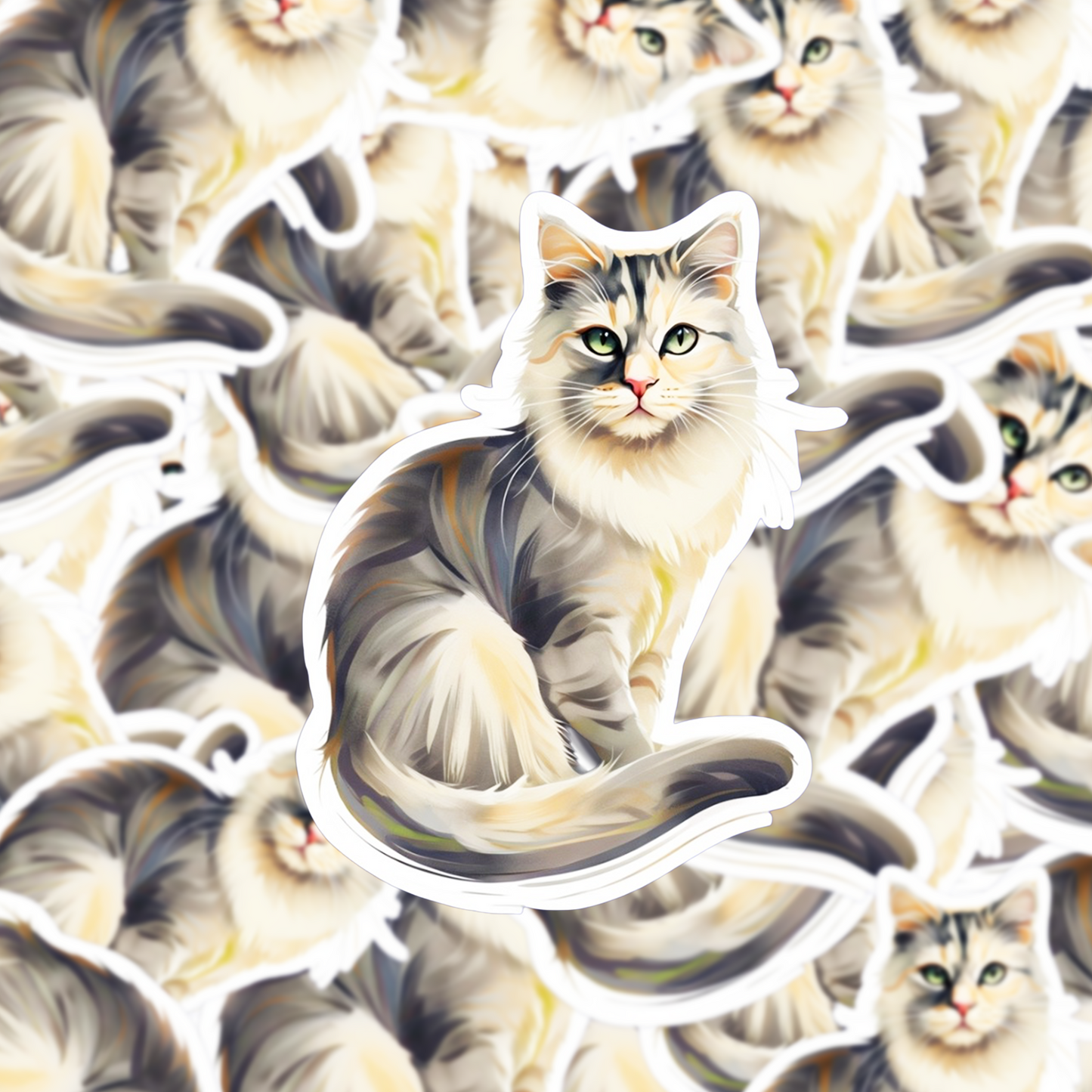 Diluted Calico Cat Sticker, Watercolor Cat Decal, Vinyl Water-resistant Sticker, Pet Lover Gift, Cute Cat Laptop or Water Bottle Sticker - Designs by Mysh