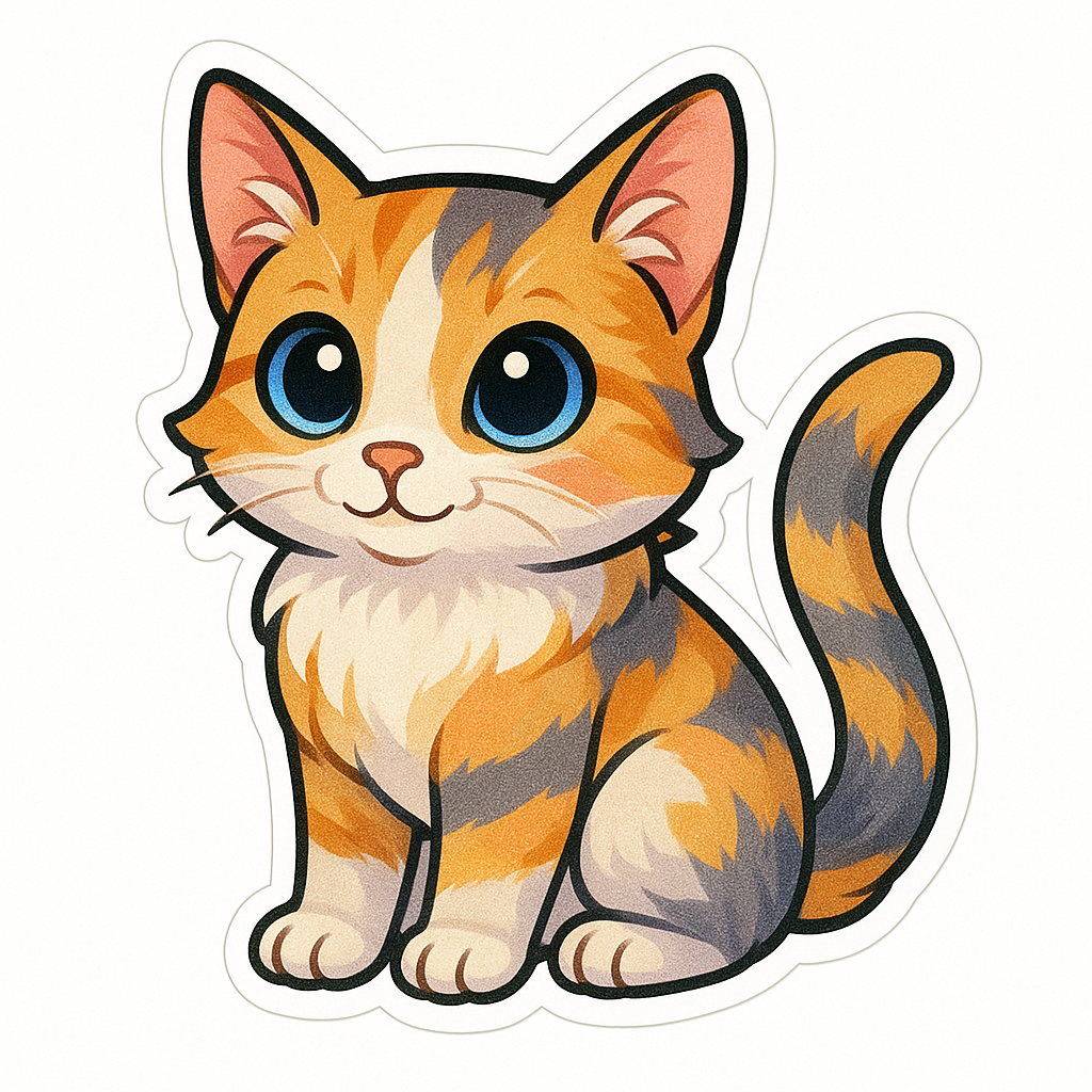 Dilute Calico Cat Magnet – 3" Kawaii Die-Cut Magnet – Soft Pastel Tricolor Kitty for Fridge, Locker, Office – Cute Cat Lover Gift