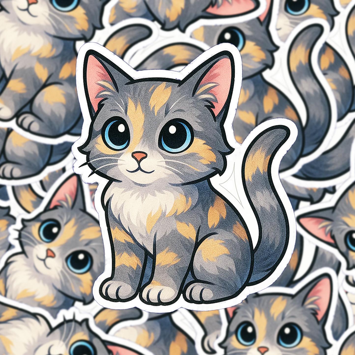 Dilute Tortoiseshell Cat Sticker, Gray Cream Calico Decal, Cute Cat Vinyl Sticker, Cat Lover Gift Idea - Designs by Mysh