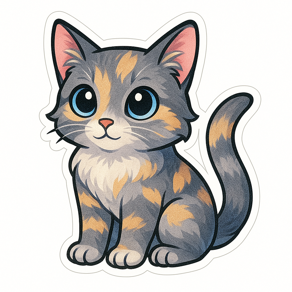 Dilute Tortoiseshell Cat Magnet – 3" Kawaii Die-Cut Cat Magnet – Gray, Cream & Peach Kitty Fridge Magnet – Cute Gift for Cat Lovers