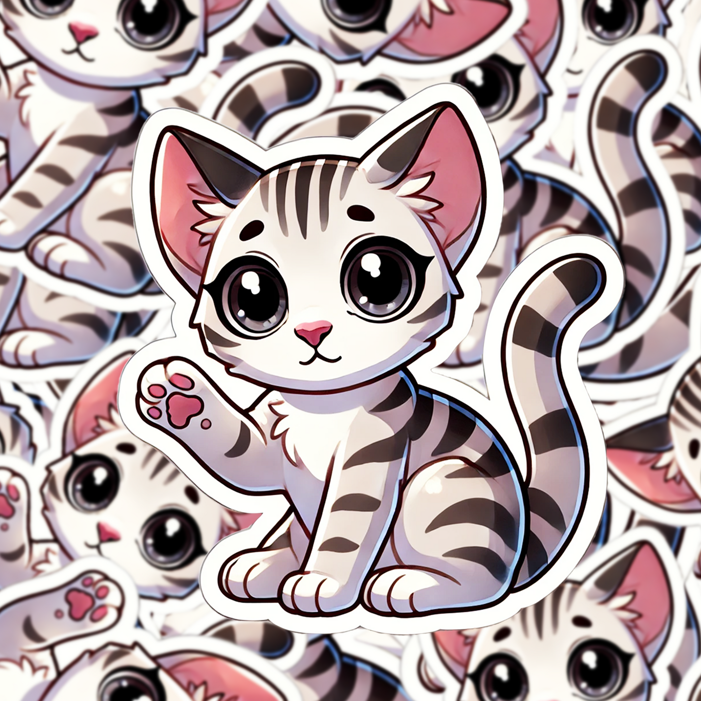 Egyptian Mau Cat Sticker, Cute Kawaii Cat Decal, Big Eye Cat Vinyl, Water-resistant Laptop Sticker, Gift for Cat Lovers - Designs by Mysh