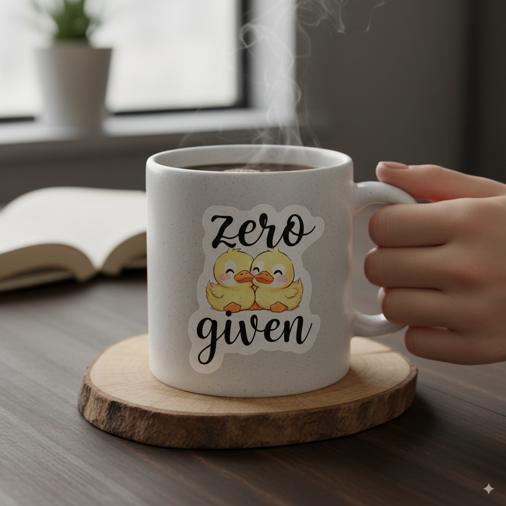 Zero Ducks Given Vinyl Decal Sticker, Funny Animal Vinyl Sticker, Sarcastic Mood Decal, Cute Duck Aesthetic for Laptops and Water Bottles