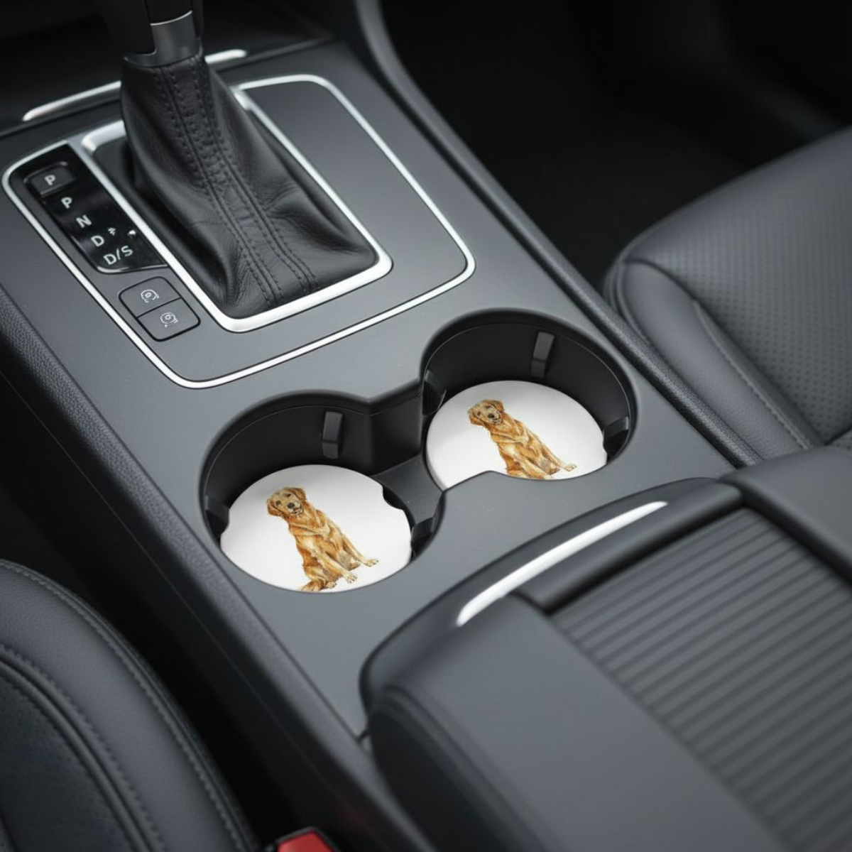 Golden Retriever Ceramic Car Coaster Set – Dog Lover Gift | Absorbent Car Cup Holder Inserts (Set of 2)