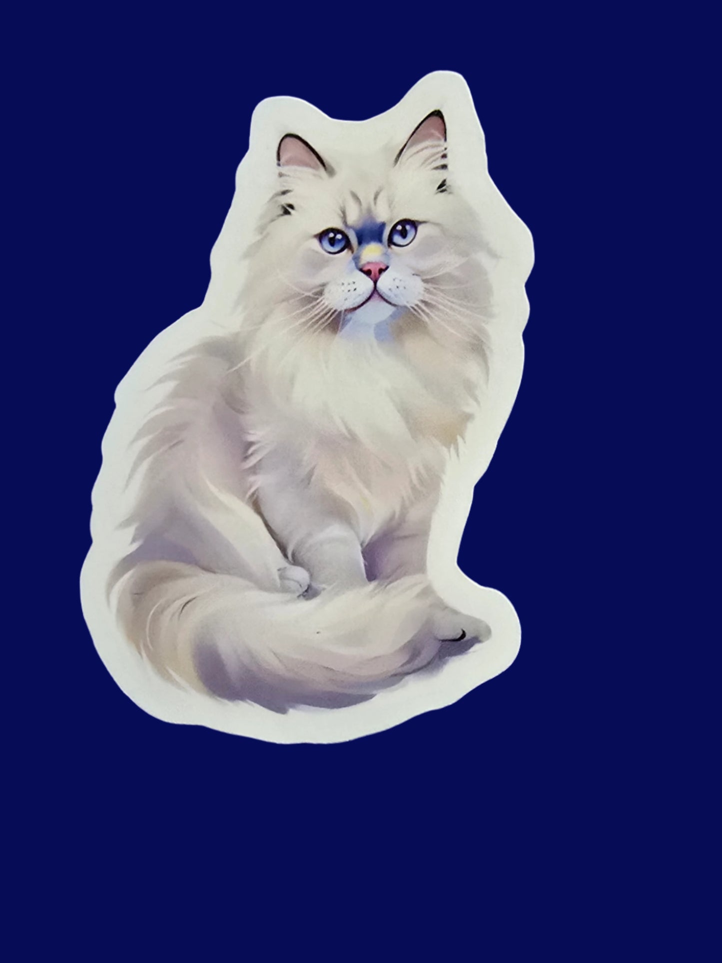 Cat-shaped object on a blue textured background