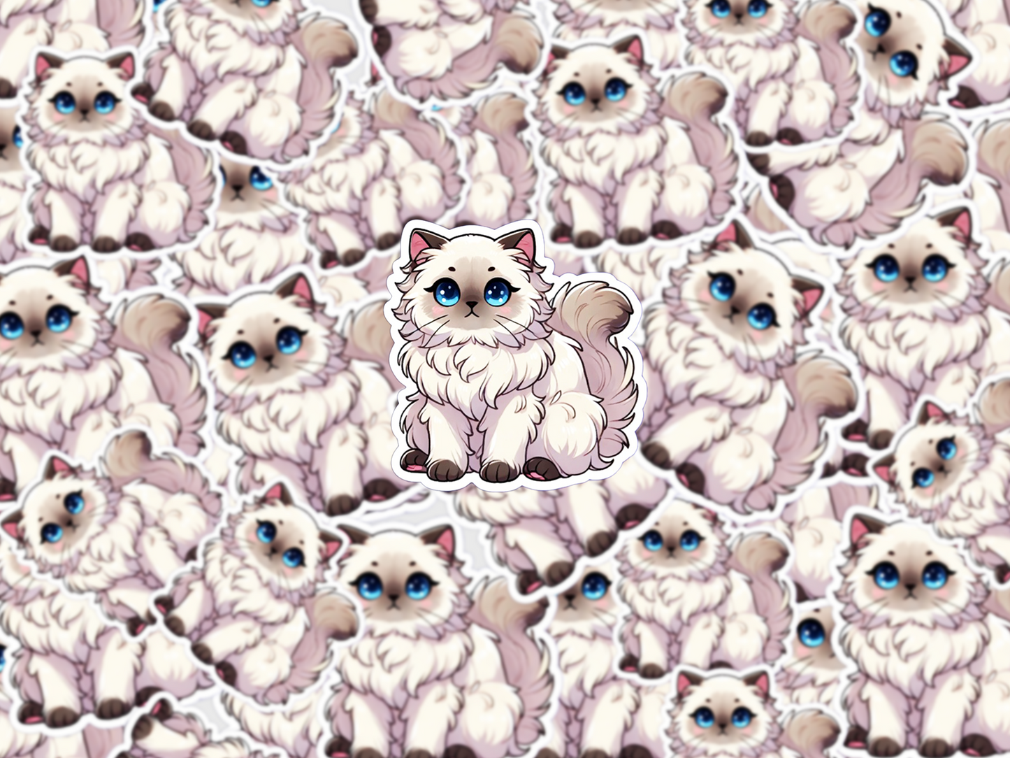 Himalayan Cat Sticker, Cute Fluffy Cat Decal, Kawaii Animal Sticker, Laptop & Water Bottle Sticker