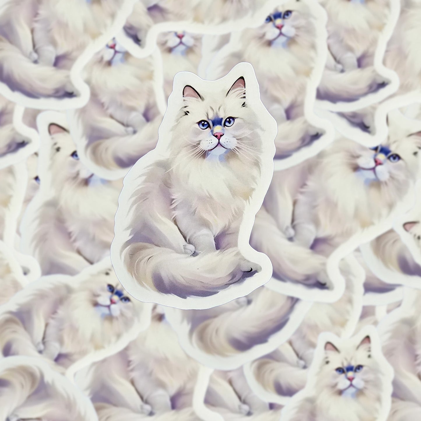 Himalayan Cat Sticker, Fluffy Cat Vinyl Decal, Water-resistant Cat Lover Gift, Laptop Water Bottle Decor, Pet Breed Art Sticker - Designs by Mysh