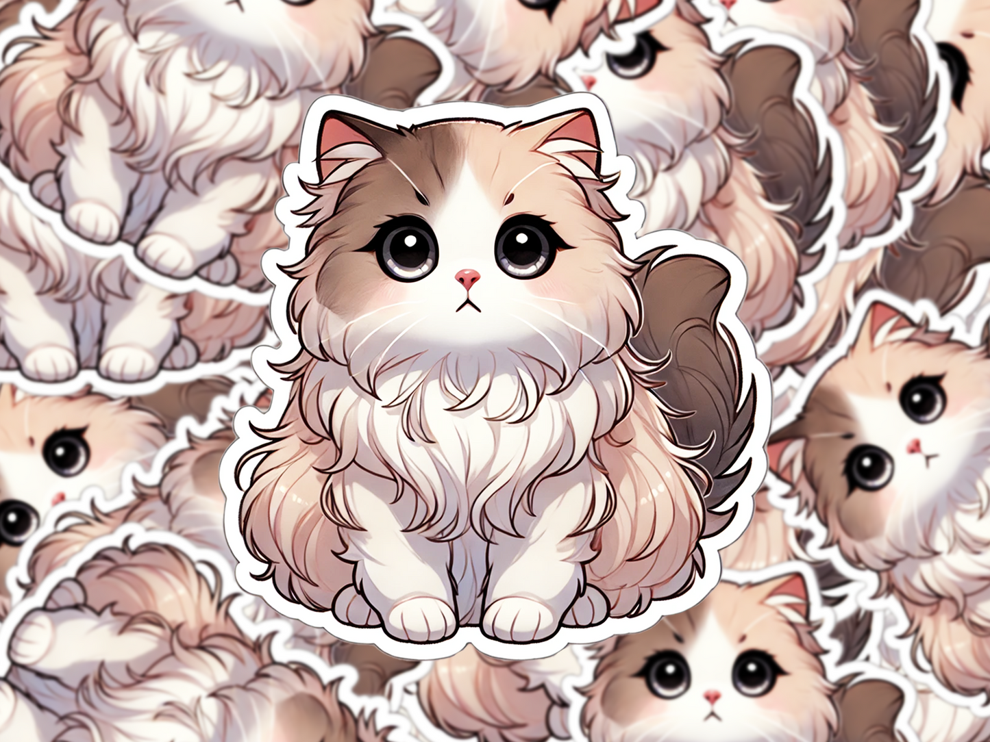 Manx Long Hair Cat Sticker, Fluffy Cat Vinyl Decal, Kawaii Cat Lover Gift, Cute Pet Laptop Sticker