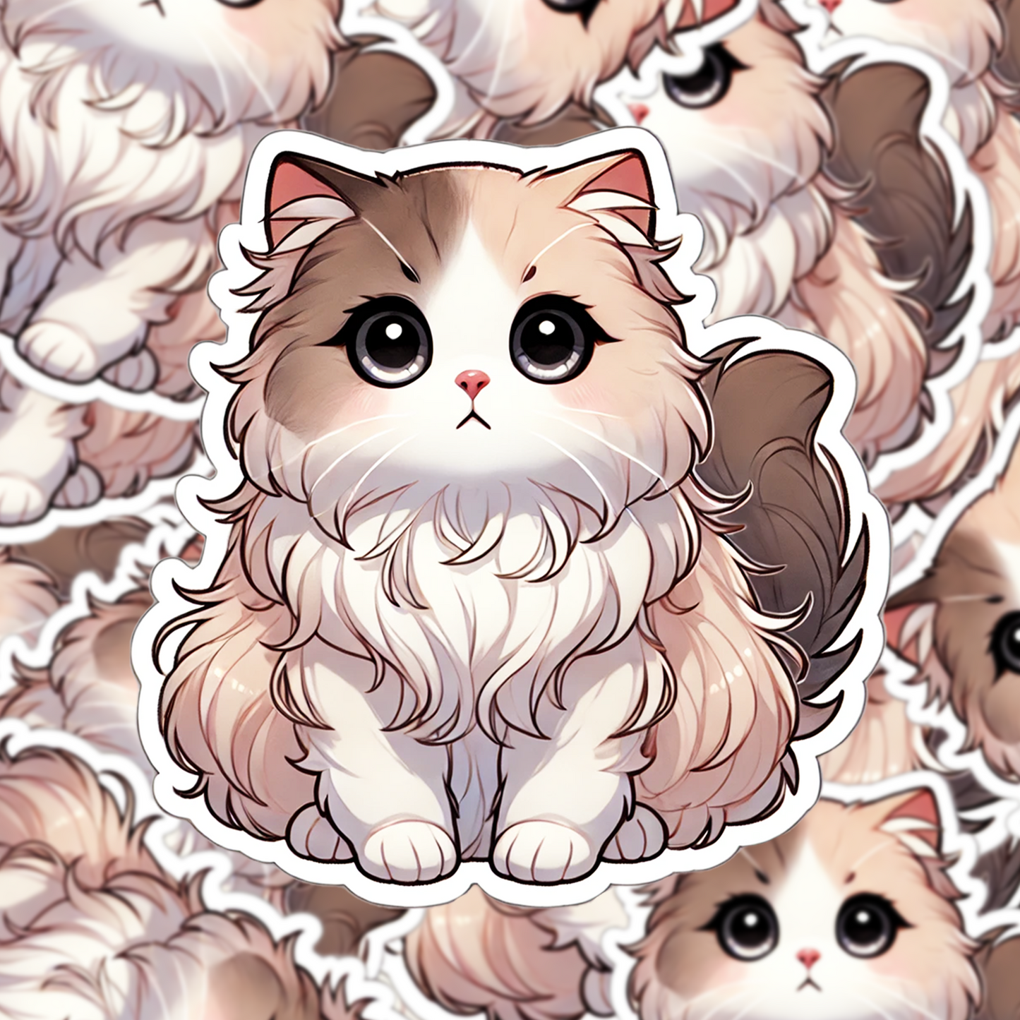 Manx Long Hair Cat Sticker, Fluffy Cat Vinyl Decal, Kawaii Cat Lover Gift, Cute Pet Laptop Sticker - Designs by Mysh