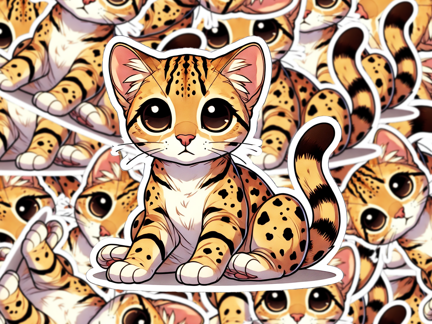 Ocicat Cat Sticker, Spotted Cat Vinyl Decal, Cute Cartoon Cat Sticker, Waterproof Feline Sticker, Gift for Cat Lovers, Planner Decor