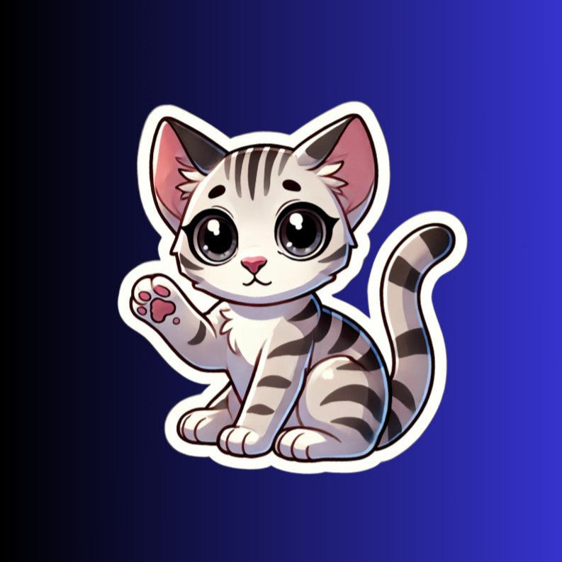 Kawaii Animal Sticker, Cute Cat Vinyl Sticker, Holographic Kitty Decal, Laptop and Water Bottle Decor