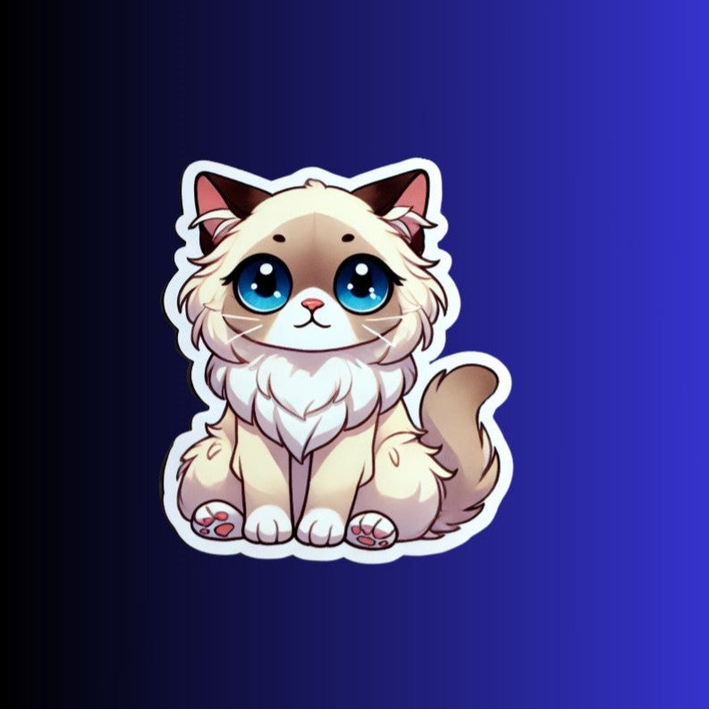 Kawaii Animal Sticker, Cute Cat Vinyl Sticker, Holographic Kitty Decal, Laptop and Water Bottle Decor