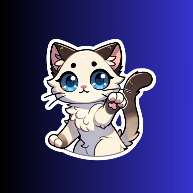 Kawaii Animal Sticker, Cute Cat Vinyl Sticker, Holographic Kitty Decal, Laptop and Water Bottle Decor