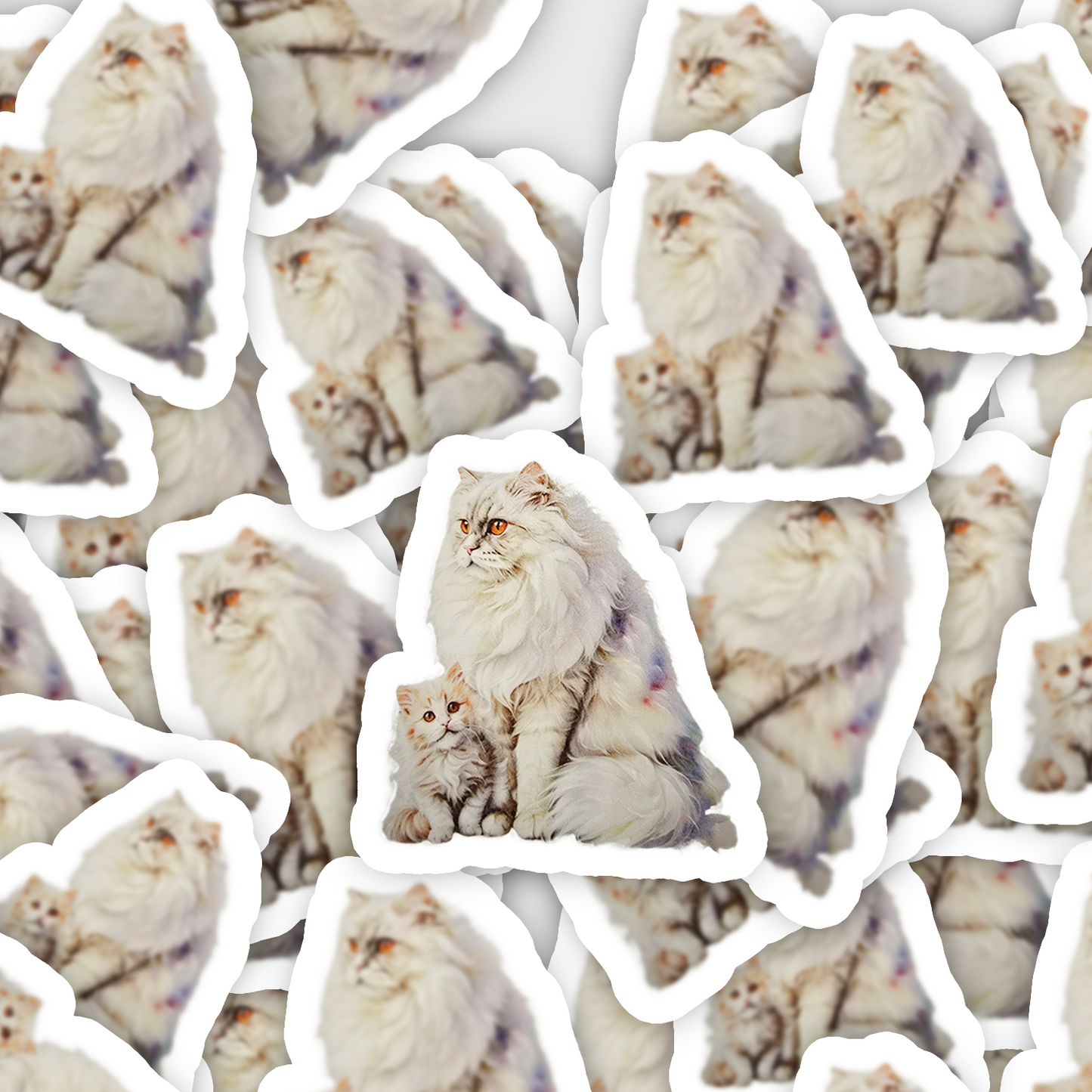 Persian Cat Sticker, Fluffy Mama & Kitten, Vinyl Cat Decal, Cute Gift for Cat Moms, Water Bottle or Laptop - Designs by Mysh