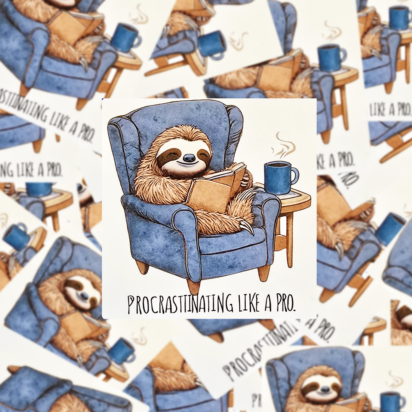 Procrastinating Like a Pro Sticker, Funny Sloth Vinyl Decal, Cozy Book Lover Gift, Lazy Day Mood for Laptop, Notebook, or Mug - Designs by Mysh